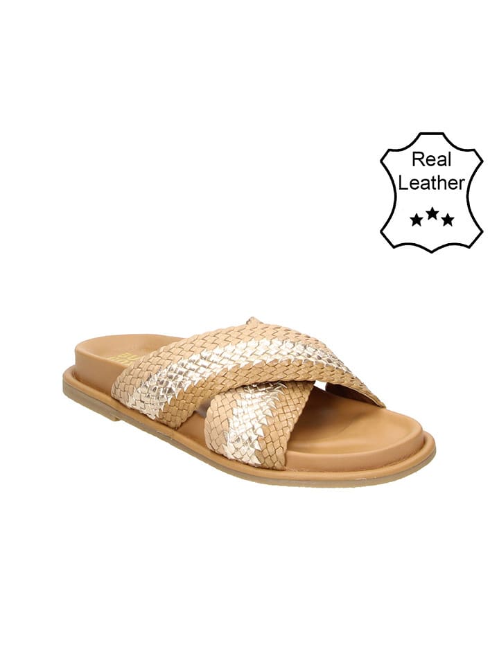 Bullboxer Skórzane kapcie w kolorze beżowo-jasnobrązowym rozmiar: 37