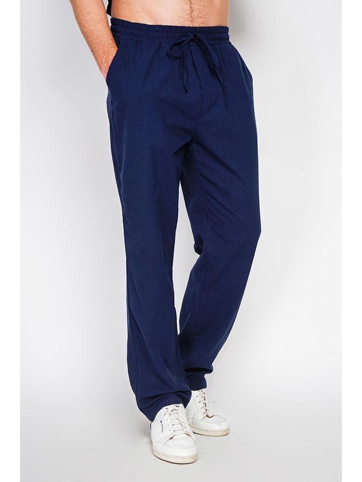 Secret du Lin Lniane spodnie w kolorze granatowym rozmiar: 54