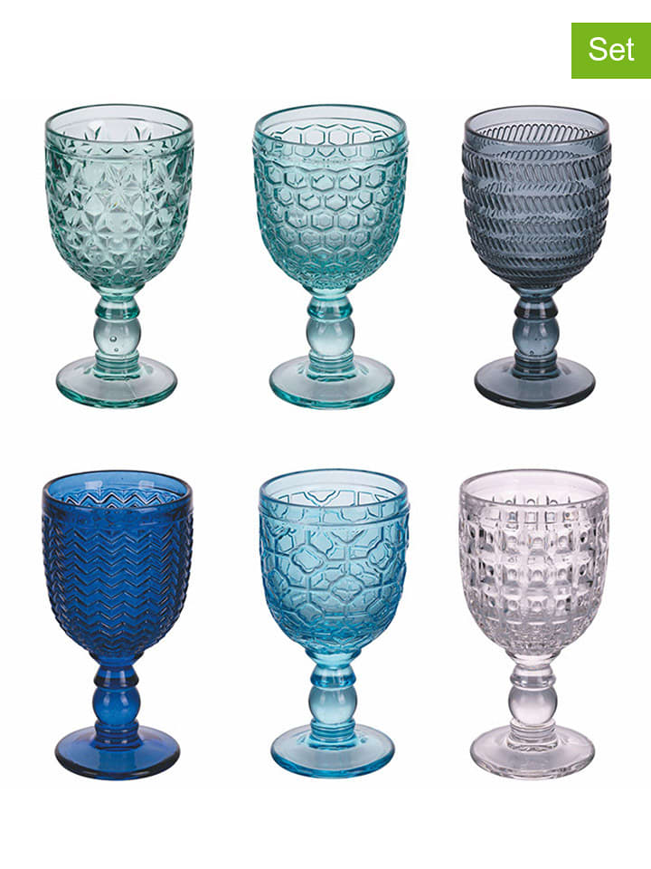 Villa d´Este Kieliszki (6 szt.) w kolorze błękitno-turkusowo-granatowym - 280 ml rozmiar: onesize