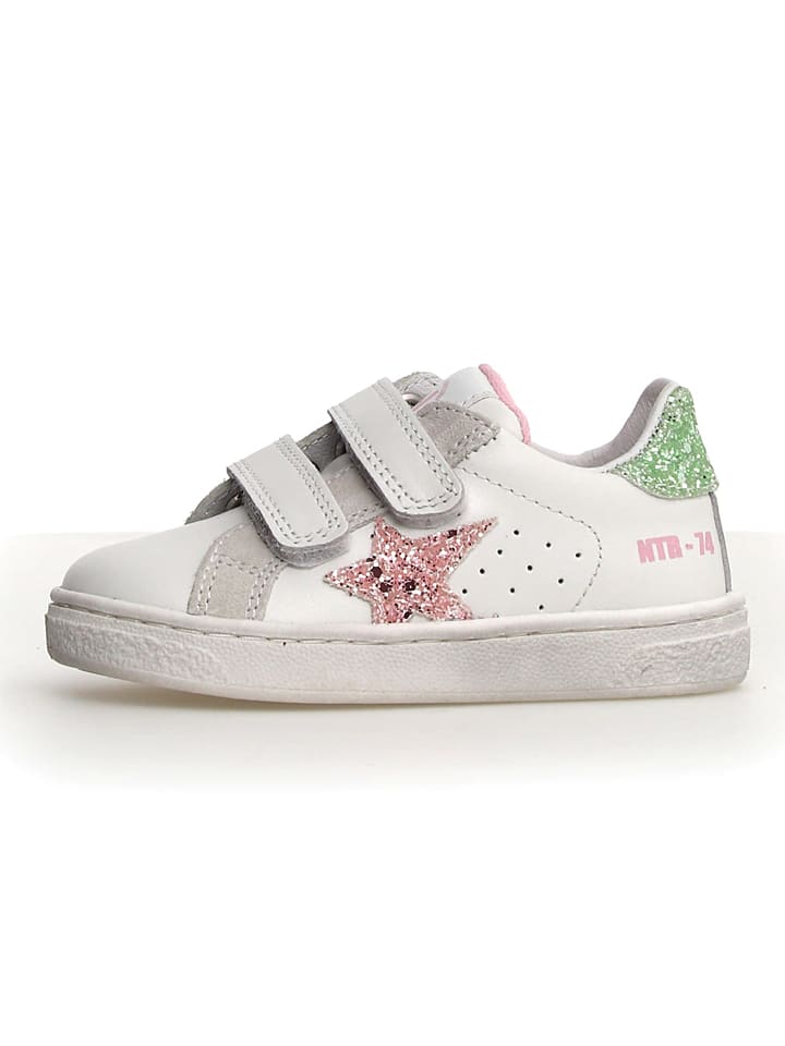 Naturino Skórzane sneakersy "Pinn" w kolorze biało-zielono-jasnoróżowym rozmiar: 36