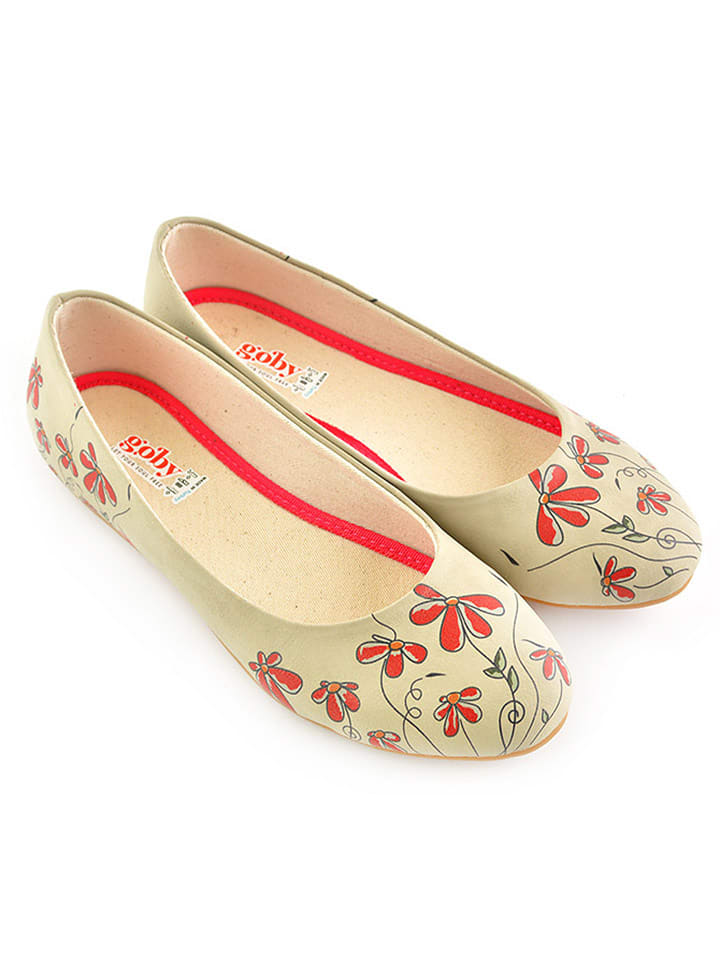 Goby Skórzane baleriny w kolorze czerwono-beżowym rozmiar: 39