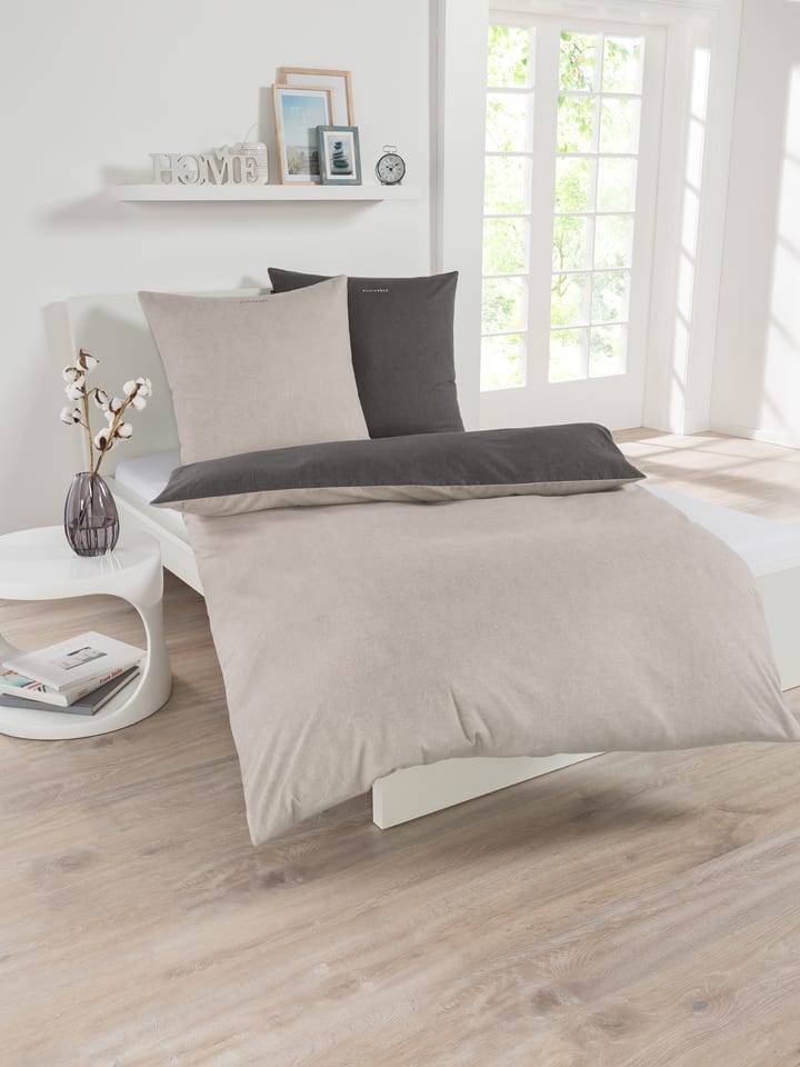 Schiesser Komplet pościeli flanelowej w kolorze beżowo-antracytowym rozmiar: 135x200 cm