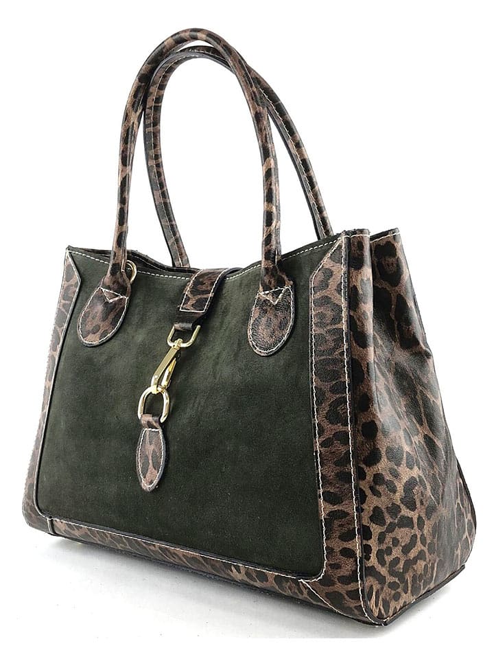 Marlon Skórzana torebka "Chelsey" w kolorze brązowo-ciemnozielonym - 34 x 26 x 14 cm rozmiar: onesize