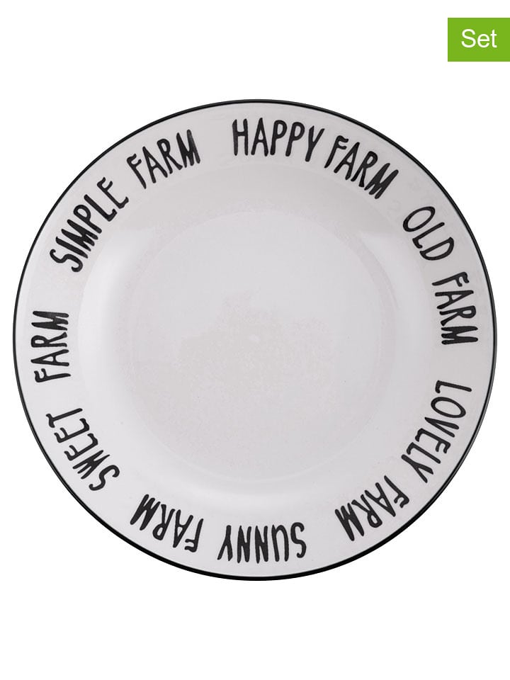 Villa d´Este Talerze głębokie (6 szt.) "Farm" w kolorze czarno-białym - Ø 20 cm rozmiar: onesize