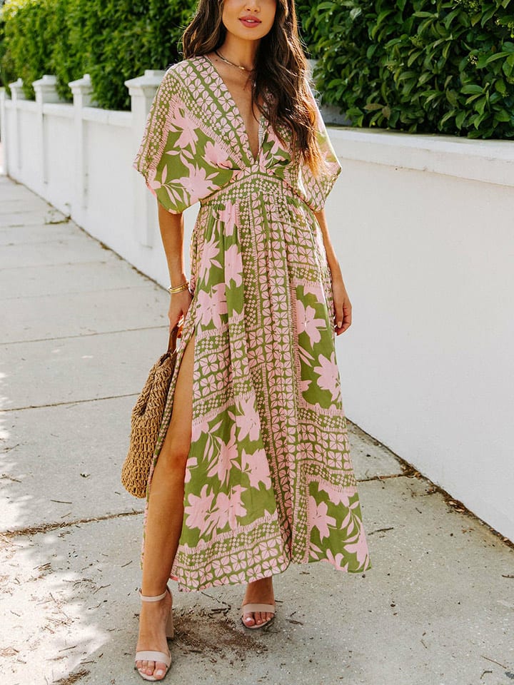 Milan Kiss Sukienka w kolorze różowo-zielonym ze wzorem rozmiar: S