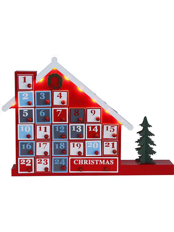 STAR Trading Kalendarz adwentowy LED "Yuletide" w kolorze czerwonym ze wzorem - 44 x 32 cm rozmiar: onesize