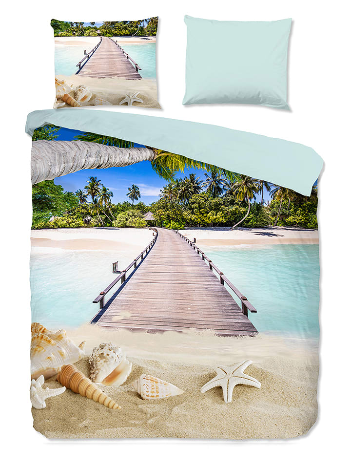 Pure Komplet pościeli "Moana" w kolorze turkusowym ze wzorem z mikrofibry rozmiar: 140x200/220 cm