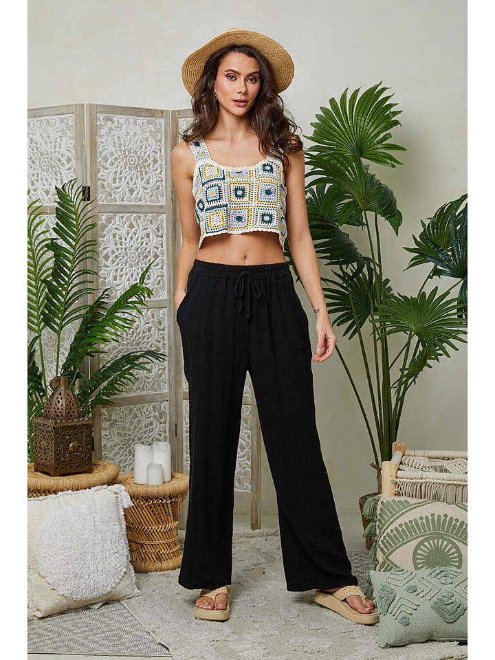 Le Monde du Lin Lniane spodnie w kolorze czarnym rozmiar: 34/36