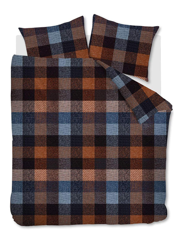 Beddinghouse Komplet pościeli flanelowej "Beckett" w kolorze brązowo-niebieskim rozmiar: 135x200 cm