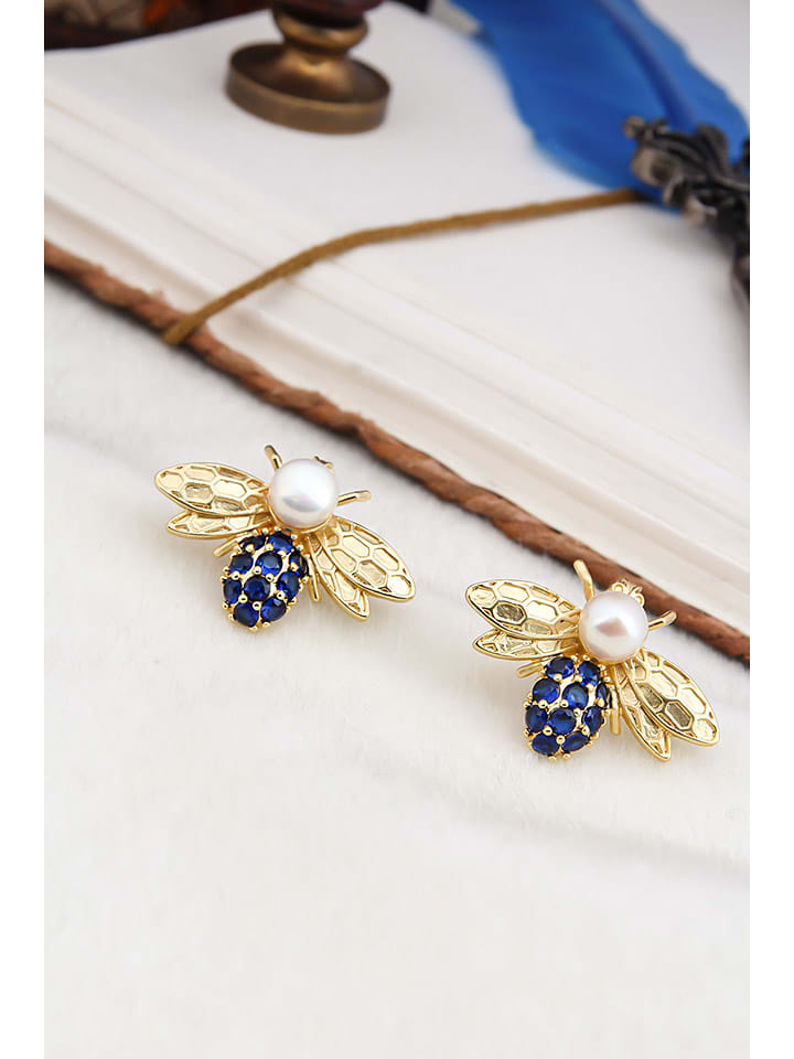 L'Atelier de Gaia Pozłacane kolczyki-wkrętki z perłami i cyrkoniami rozmiar: onesize