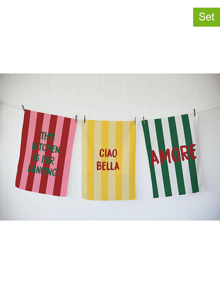 Madre Selva Ściereczki (3 szt.) "Dancing kitchen" ze wzorem do naczyń - 70 x 50 cm rozmiar: onesize