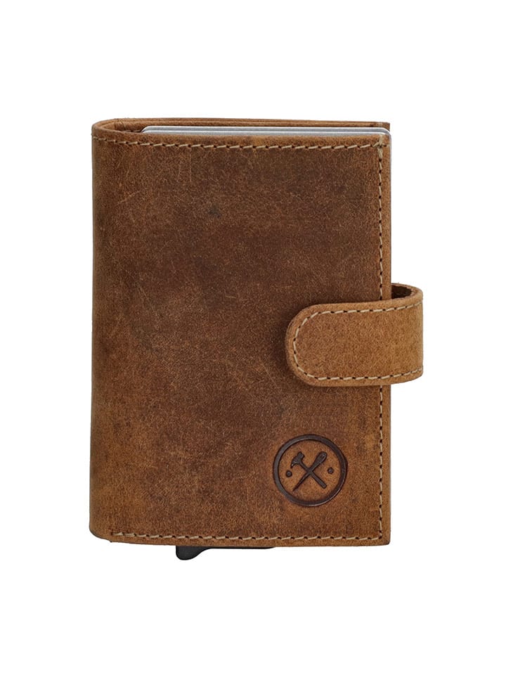 HIDE & STITCHES Skórzany portfel w kolorze jasnobrązowym - 8 x 10 x 2 cm rozmiar: onesize