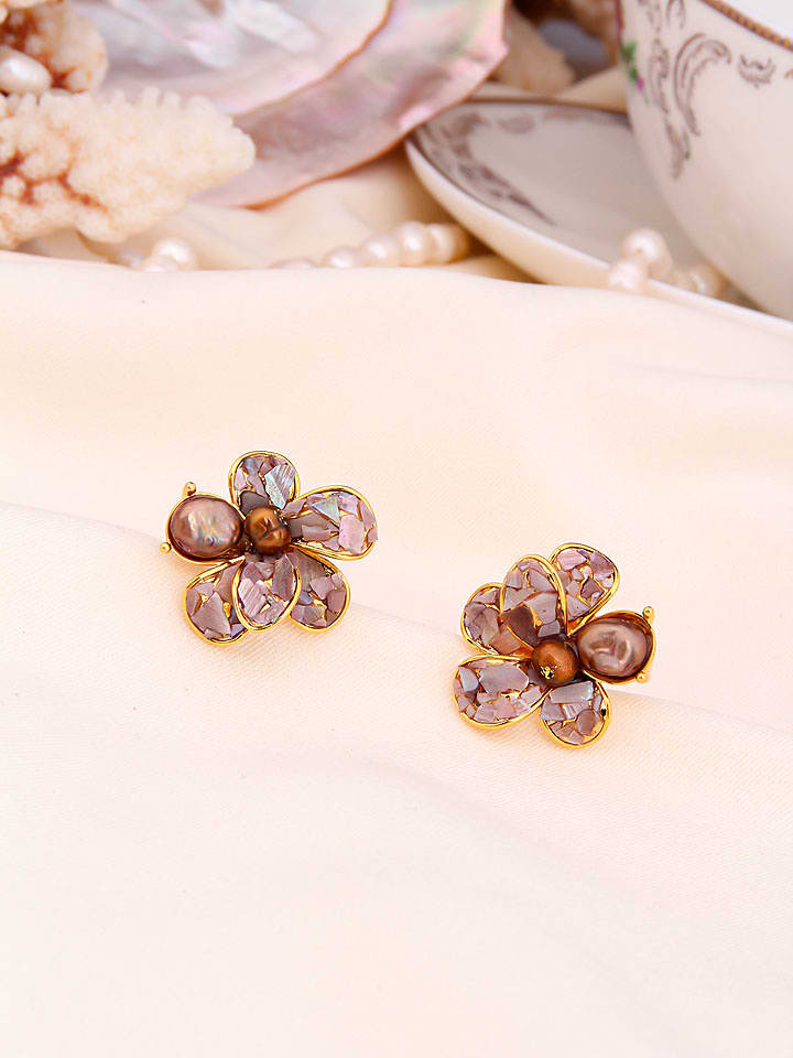 L'Atelier de Gaia Pozłacane kolczyki-wkrętki z kryształami i perłami rozmiar: onesize