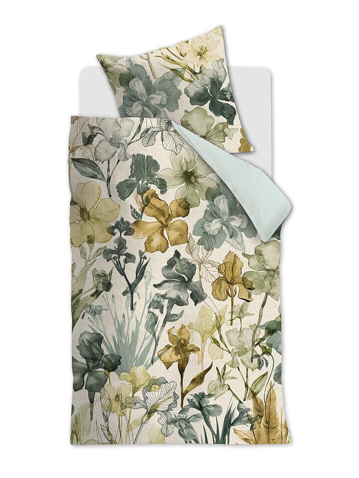 Beddinghouse Komplet pościeli satynowej "Iris" w kolorze kremowo-zielonym rozmiar: 155x220 cm