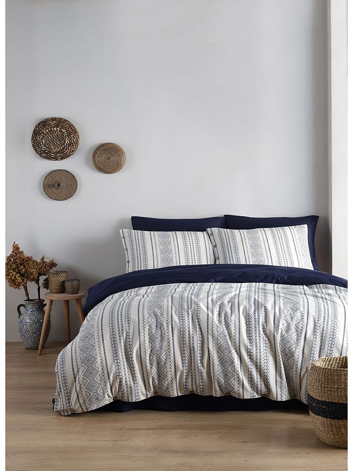 Elizabed Komplet pościeli satynowej w kolorze niebiesko-kremowym rozmiar: 155x220 cm