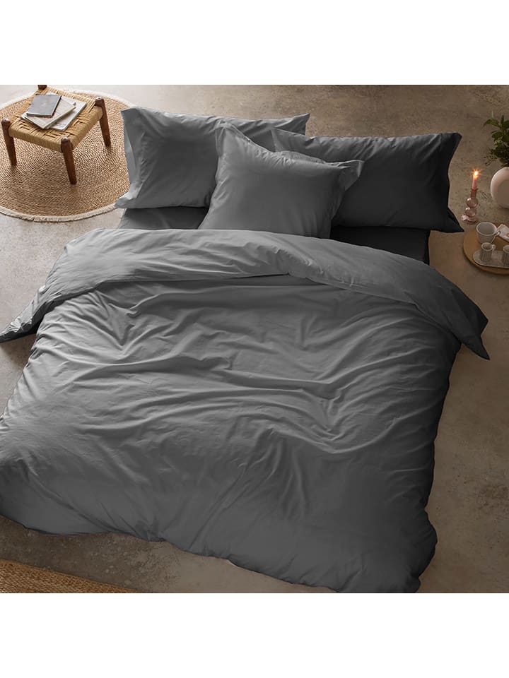 Monsun Perkalowa poszwa "Antracita" w kolorze antracytowym na kołdrę rozmiar: 200x200 cm