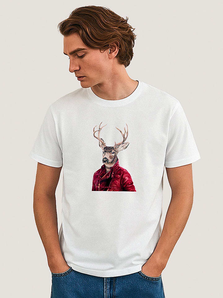 WOOOP Koszulka "Red clad deer" w kolorze białym rozmiar: XXL
