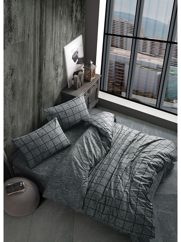 Colourful Cotton Komplet pościeli renforcé "Kare" w kolorze szarym rozmiar: 140x200 cm