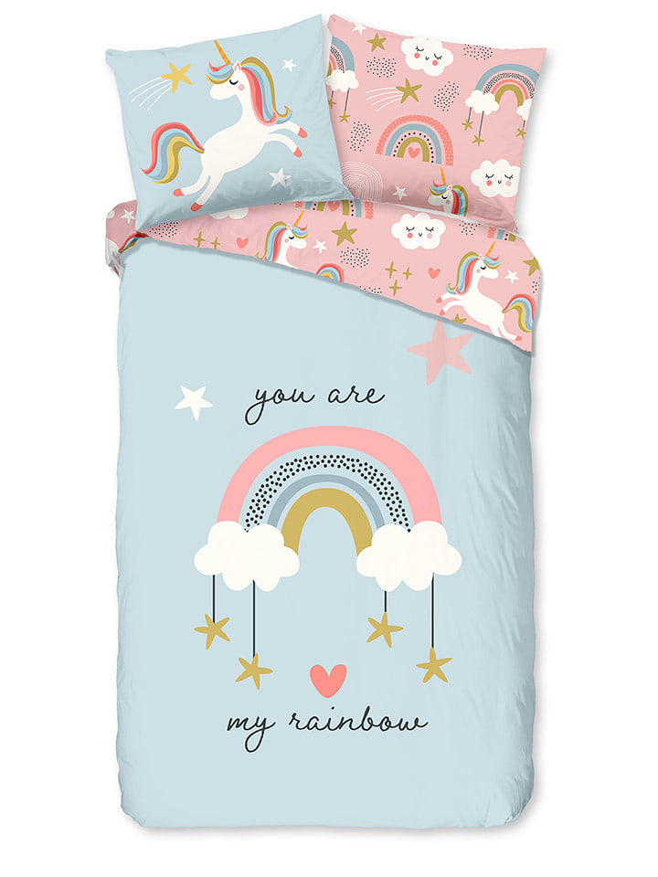 Good Morning Komplet pościeli "Suus" w kolorze błękitno-jasnoróżowym rozmiar: 135x200 cm