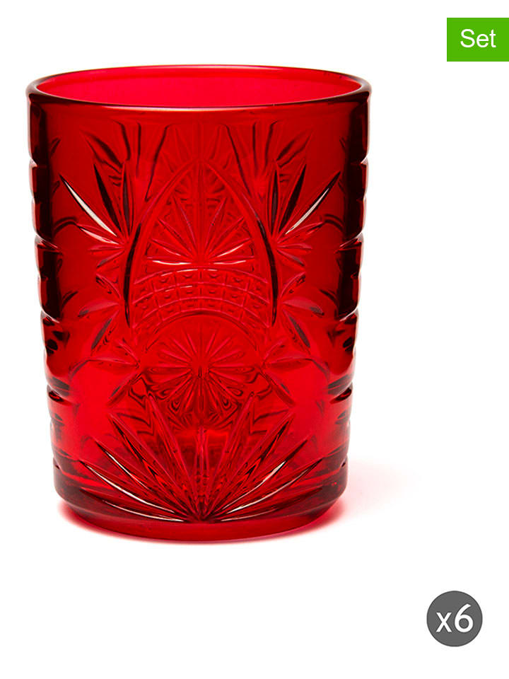 Trendy Kitchen by EXCÉLSA Szklanki (6 szt.) "Color Tumbler" w kolorze czerwonym - 350 ml rozmiar: onesize