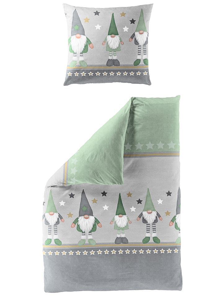 Bierbaum Komplet pościeli flanelowej w kolorze szaro-zielonym rozmiar: 135x200 cm