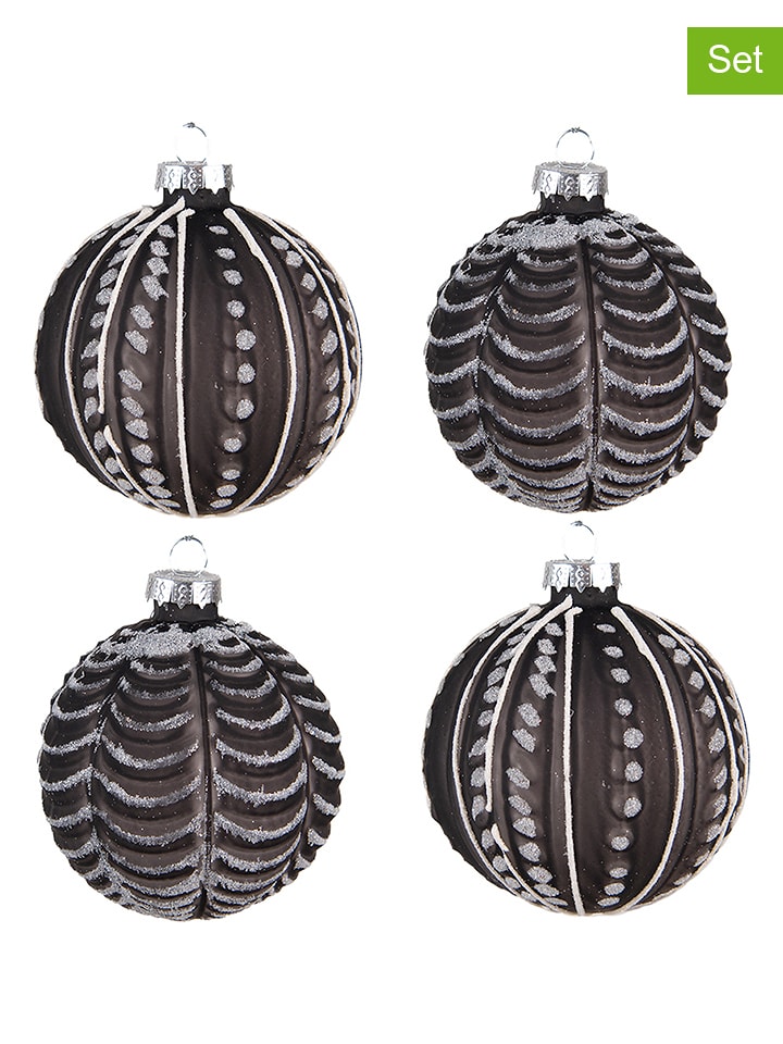 Clayre & Eef Bombki (4 szt.) w kolorze czarnym - Ø 8 cm rozmiar: onesize