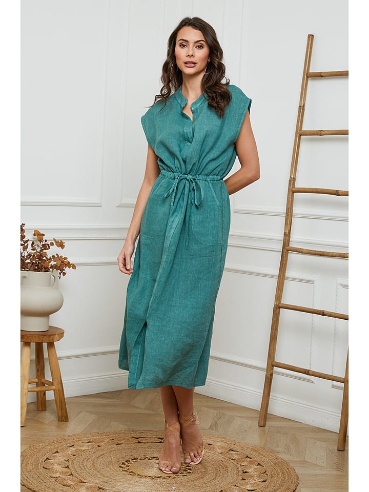 Joséfine Lniana sukienka w kolorze morskim rozmiar: M