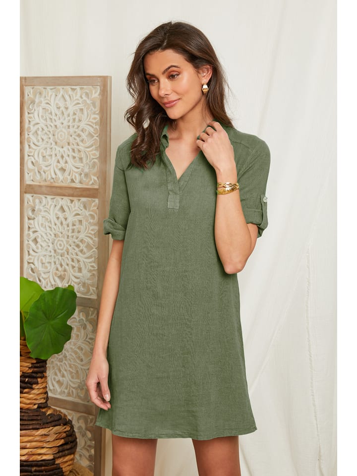 Lin Passion Lniana sukienka w kolorze khaki rozmiar: 40/42