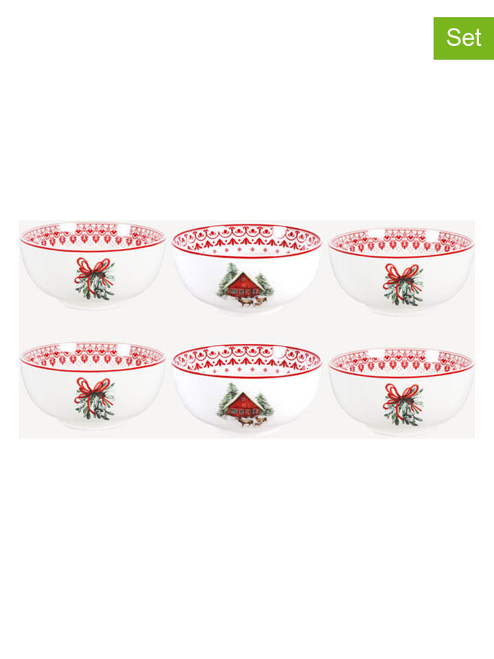 Ard'time Miski (6 szt.) w kolorze biało-czerwonym - Ø 14 cm rozmiar: onesize