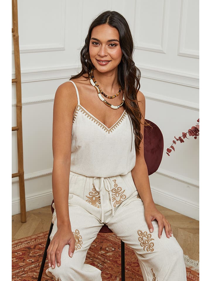 La Compagnie Du Lin Top w kolorze kremowym rozmiar: S