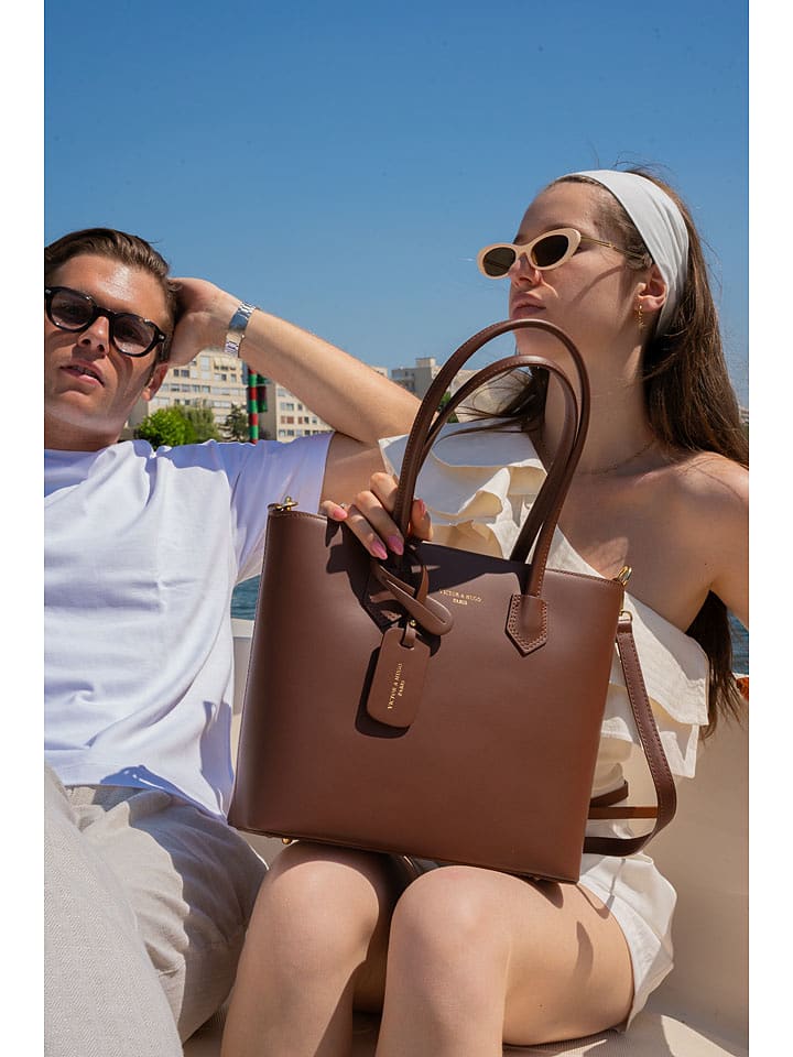 Victor & Hugo Paris Skórzana torebka "Myra" w kolorze jasnobrązowym - 34 x 28 x 12 cm rozmiar: onesize