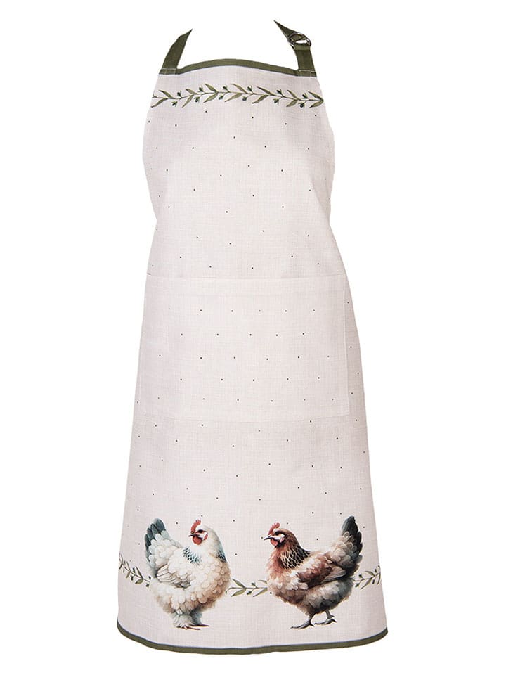 Clayre & Eef Fartuch kuchenny w kolorze kremowo-oliwkowym - 70 x 85 cm rozmiar: onesize