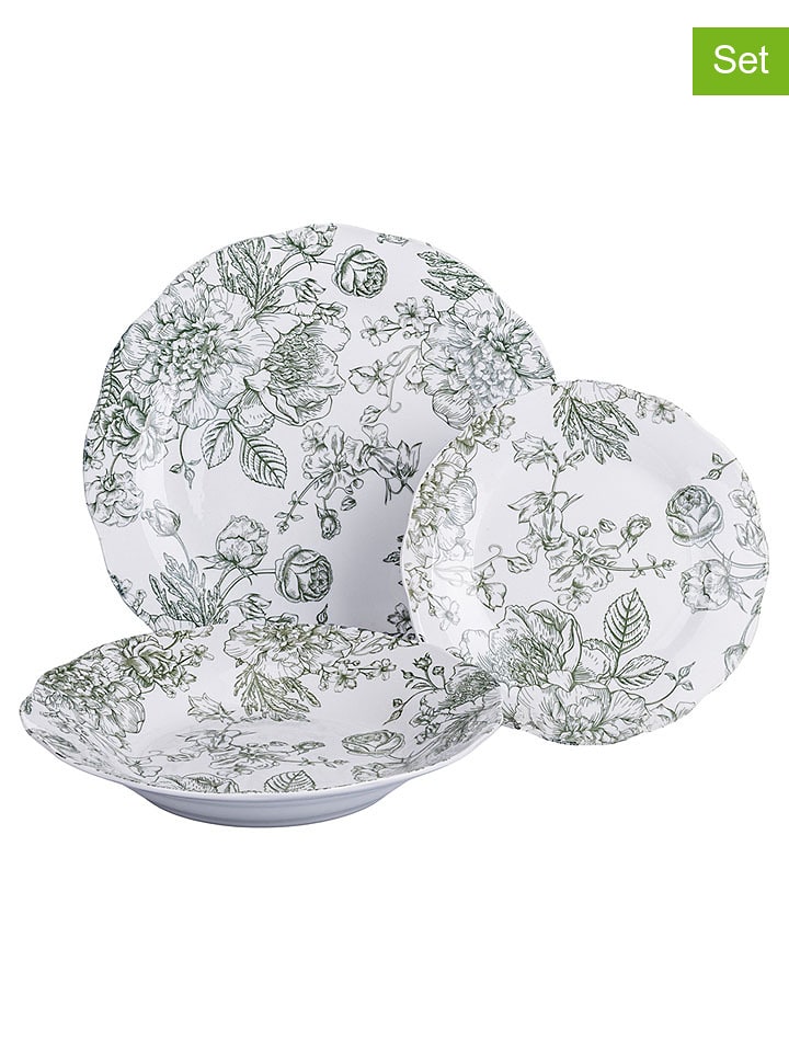 Villa d´Este 18-częściowy zestaw talerzy "Madame" w kolorze biało-zielonym rozmiar: onesize