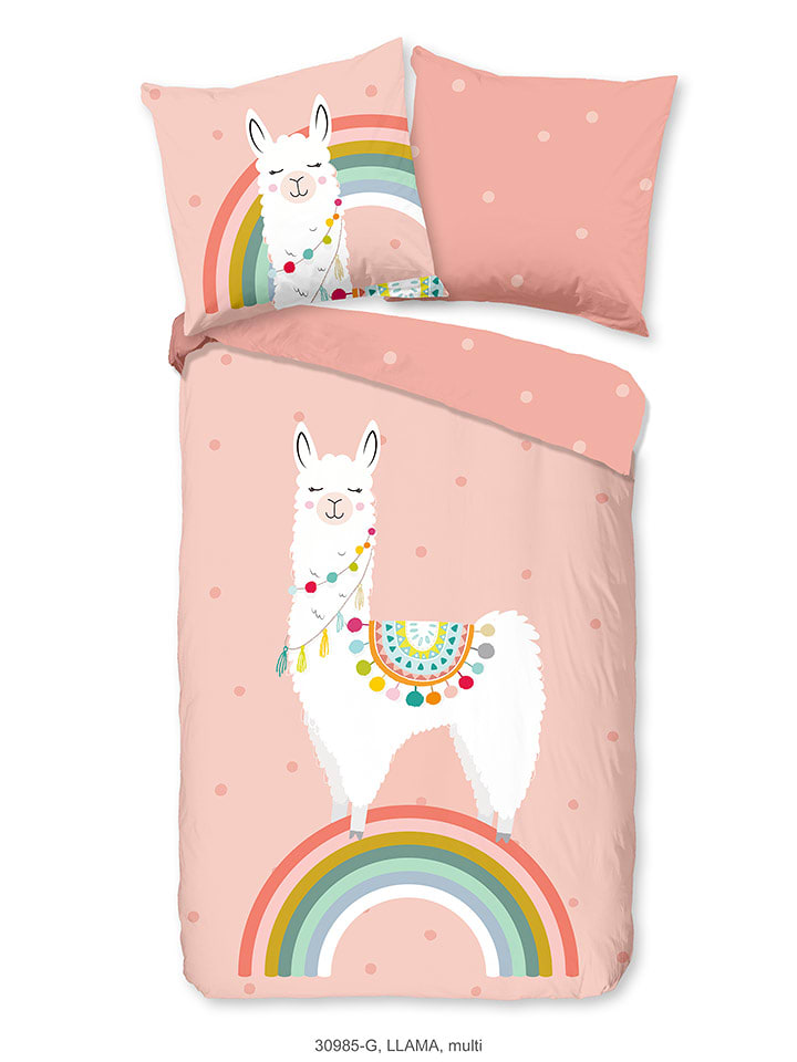 Good Morning Komplet pościeli "Llama" w kolorze jasnoróżowym rozmiar: 135x200 cm