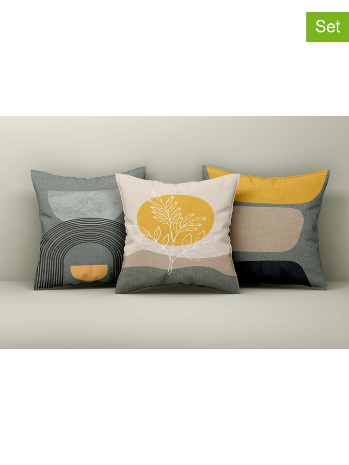 Wallity Poszewki (3 szt.) w kolorze żółto-zielono-szarym na poduszkę rozmiar: 43x43 cm