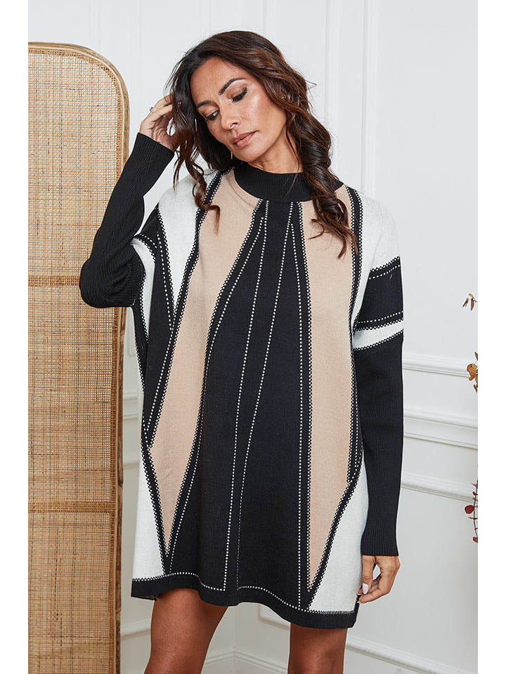 So Cachemire Sukienka dzianinowa "Jamjam" w kolorze jasnobrązowo-czarnym rozmiar: L