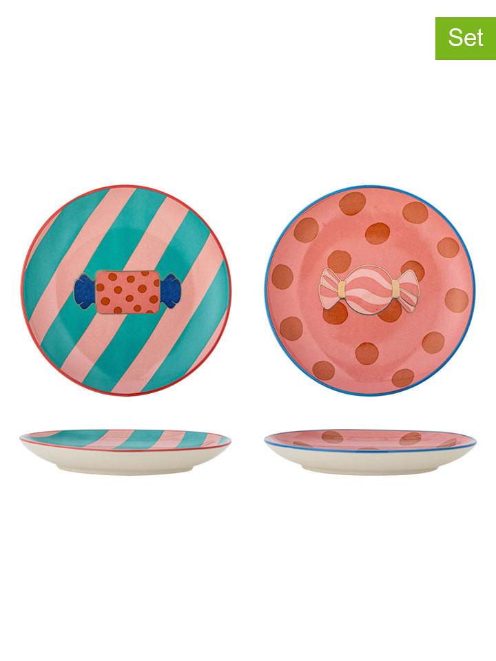 Bloomingville Talerze (2 szt.) w kolorze jasnoróżowo-turkusowym na pieczywo - Ø 16 cm rozmiar: onesize