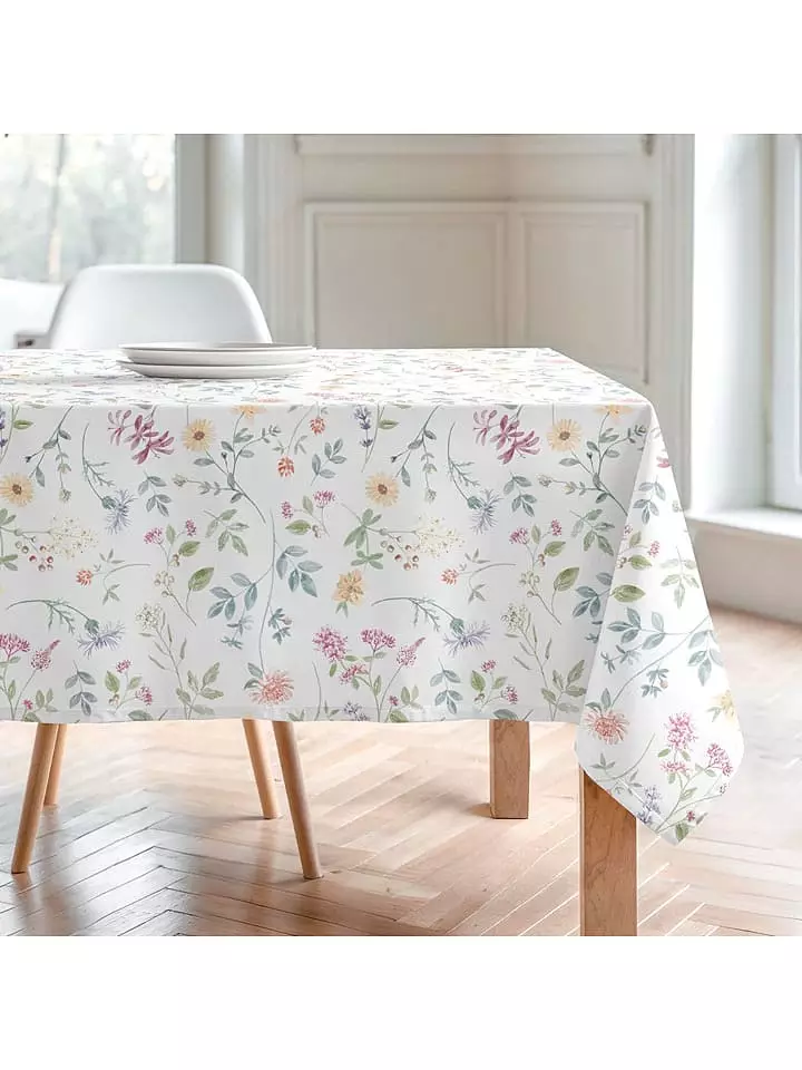 Mint Rugs Obrus "Floral And Tropical Ilma" w kolorze biało-zielono-jasnoróżowym rozmiar: 155x155 cm