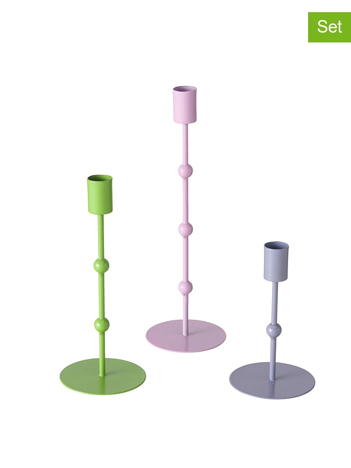 Boltze Świeczniki (3 szt.) "Kimberly" w kolorze zielonym, jasnoróżowym i niebieskim rozmiar: onesize