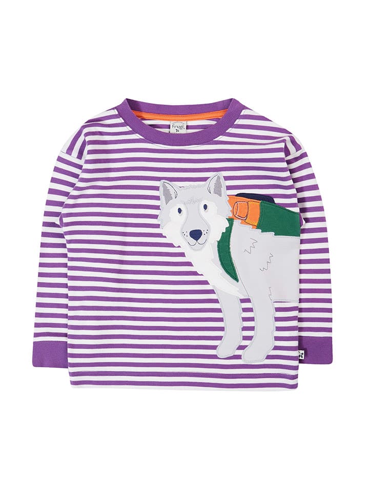 Frugi Koszulka "Otis" w kolorze fioletowo-białym rozmiar: 122/128