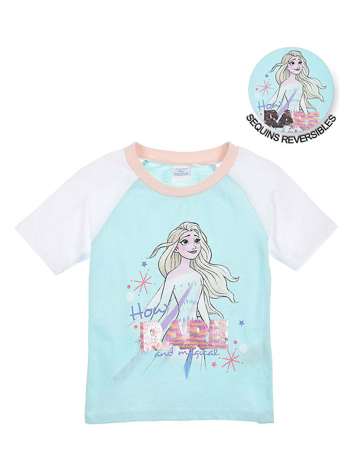 Disney Frozen Koszulka "Kraina Lodu" w kolorze biało-turkusowym ze wzorem rozmiar: 104