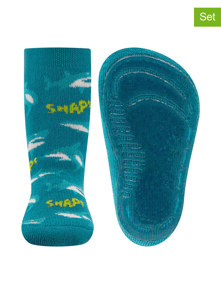 ewers Skarpety antypoślizgowe (2 pary) "Sharks" w kolorze turkusowym rozmiar: 21/22