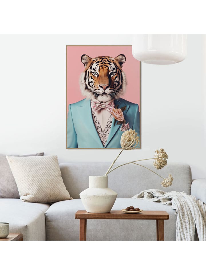 Orangewallz Druk artystyczny "Beau Tie Tiger" w ramce rozmiar: 50x70 cm