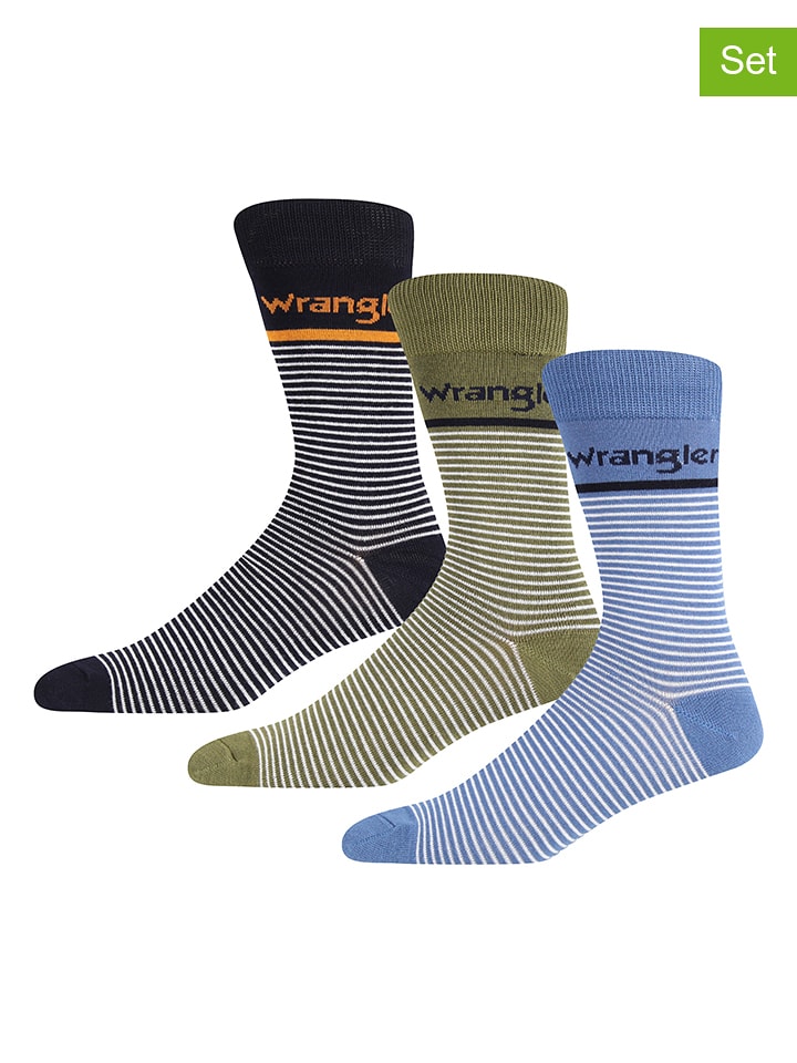 Wrangler Skarpety (3 pary) "Healey" w kolorze czarnym, niebieskim i oliwkowym rozmiar: 43-46