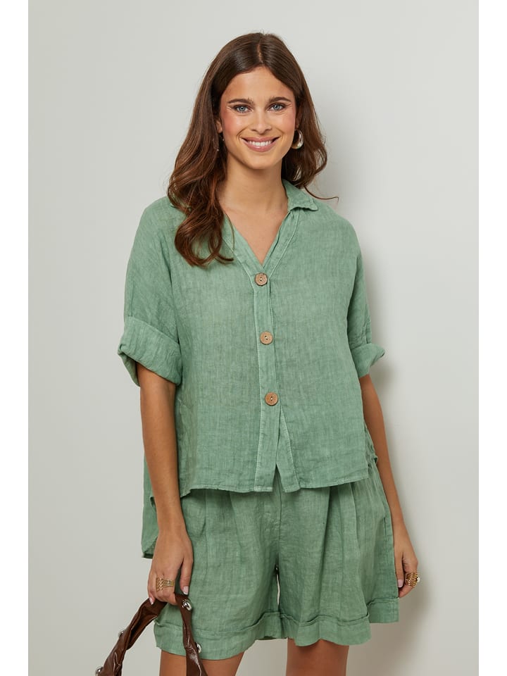 Le Monde du Lin Lniana bluzka w kolorze zielonym rozmiar: 40/42