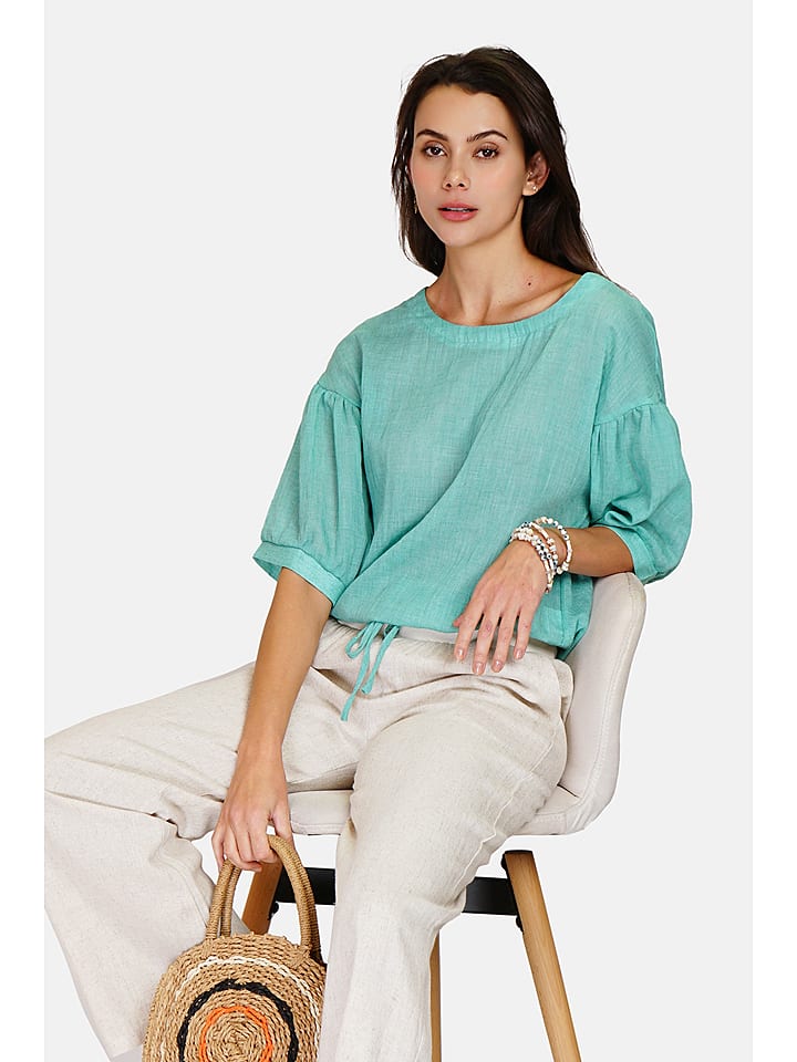 Le Jardin du Lin Lniana bluzka w kolorze turkusowym rozmiar: 36