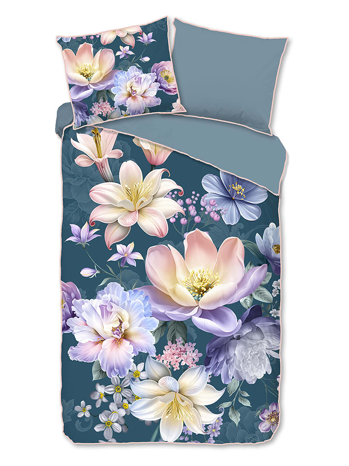 Descanso Komplet pościeli satynowej "Mirery" w kolorze niebieskim rozmiar: 155x220 cm