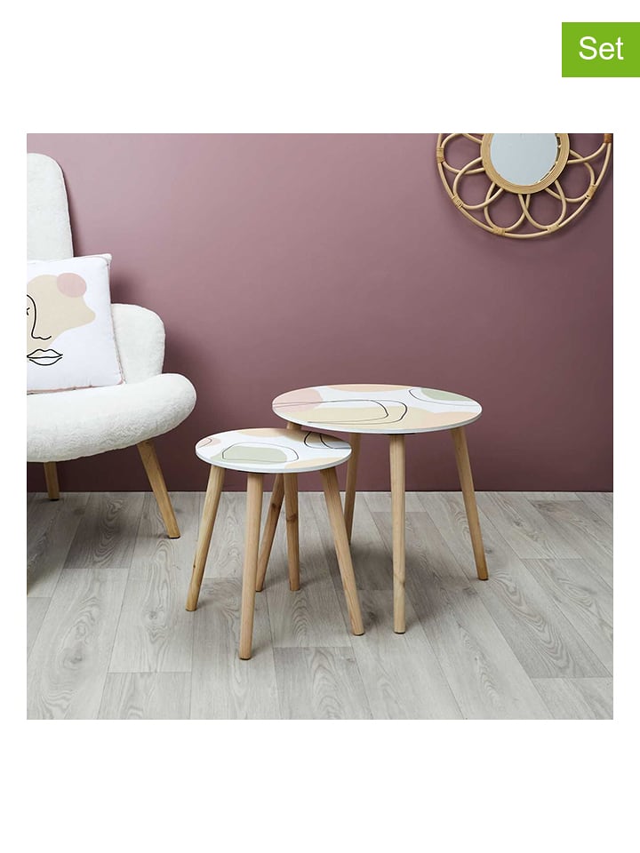 THE HOME DECO FACTORY Stoliki (2 szt.) "Poesie" w kolorze białym ze wzorem rozmiar: onesize