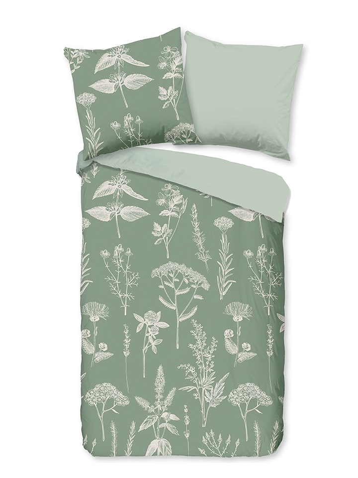 Good Morning Komplet pościeli flanelowej "Herbs" w kolorze zielonym rozmiar: 200x220 cm