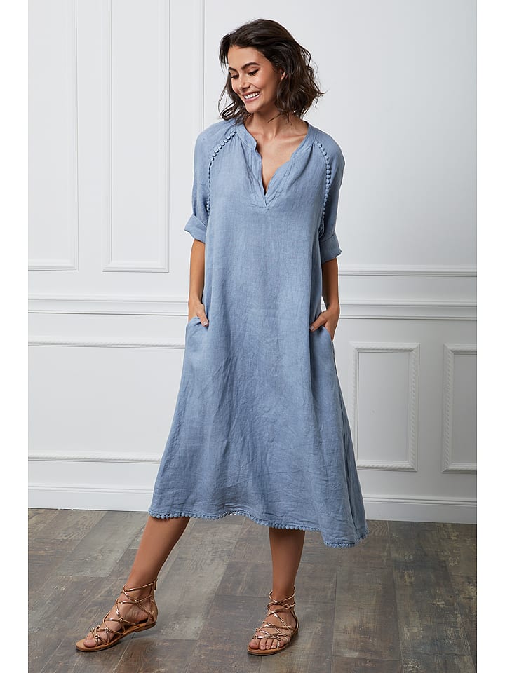 Fleur de Lin Lniana sukienka "Granel" w kolorze błękitnym rozmiar: L